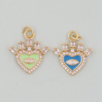Gold Heart Evil Eye Charms,18K Gold Filled Heart Pendant,Heart Eye Charm Bracelet Necklace for DIY Jewelry Making Supply