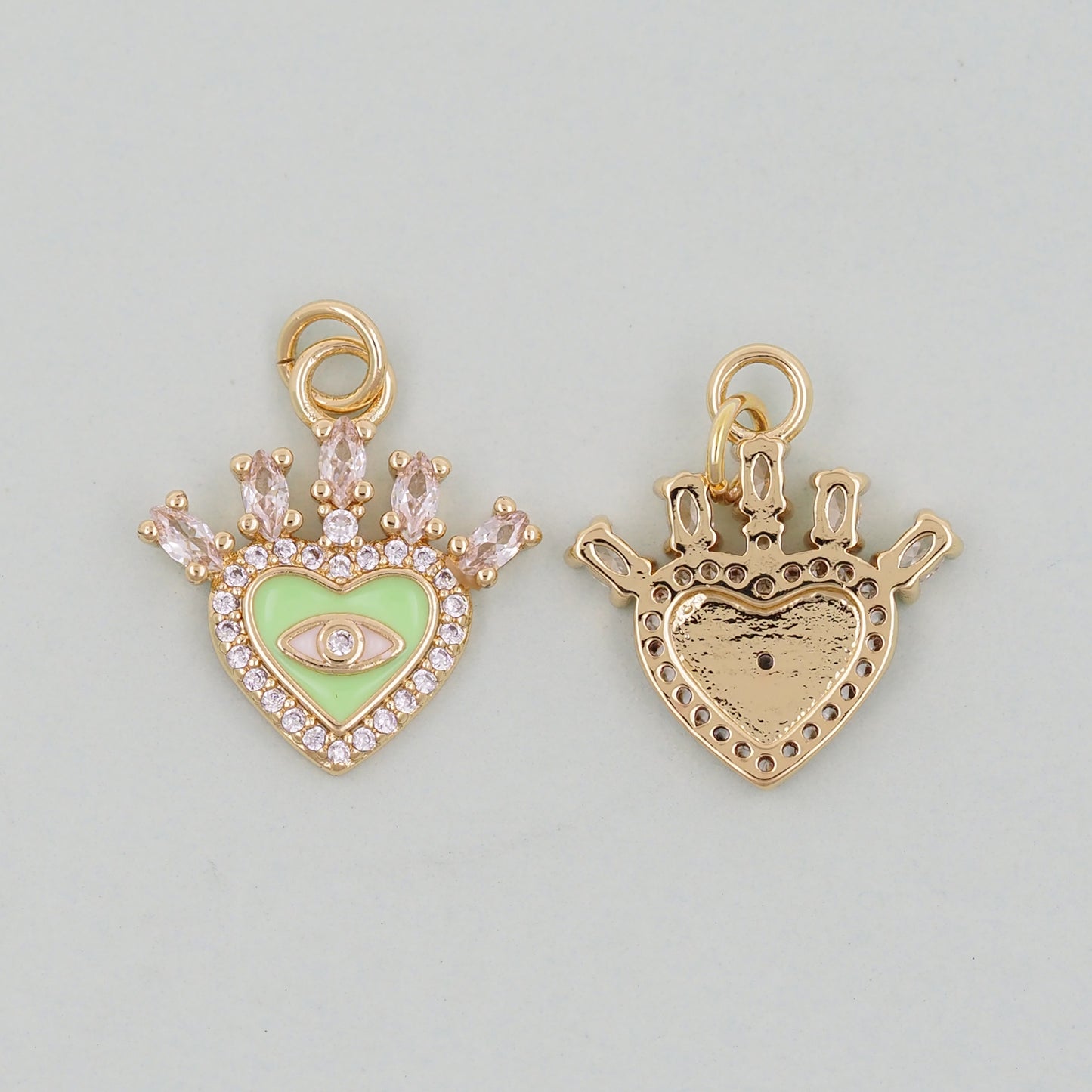 Gold Heart Evil Eye Charms,18K Gold Filled Heart Pendant,Heart Eye Charm Bracelet Necklace for DIY Jewelry Making Supply
