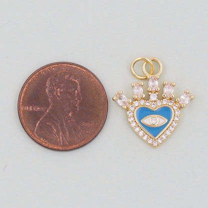 Gold Heart Evil Eye Charms,18K Gold Filled Heart Pendant,Heart Eye Charm Bracelet Necklace for DIY Jewelry Making Supply