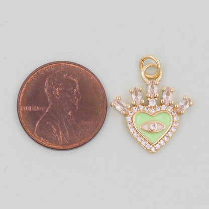 Gold Heart Evil Eye Charms,18K Gold Filled Heart Pendant,Heart Eye Charm Bracelet Necklace for DIY Jewelry Making Supply