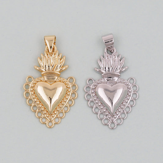 Gold sacred Heart Charms,18K Gold Filled sacred heart Pendant,Religious Charm Bracelet Necklace for DIY Jewelry Making Supply