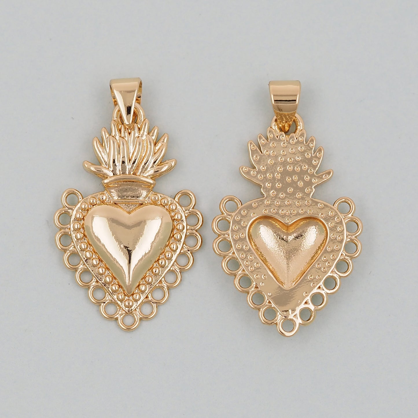Gold sacred Heart Charms,18K Gold Filled sacred heart Pendant,Religious Charm Bracelet Necklace for DIY Jewelry Making Supply