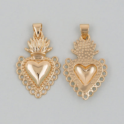 Gold sacred Heart Charms,18K Gold Filled sacred heart Pendant,Religious Charm Bracelet Necklace for DIY Jewelry Making Supply