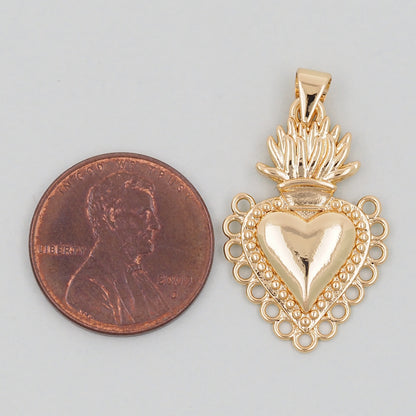 Gold sacred Heart Charms,18K Gold Filled sacred heart Pendant,Religious Charm Bracelet Necklace for DIY Jewelry Making Supply