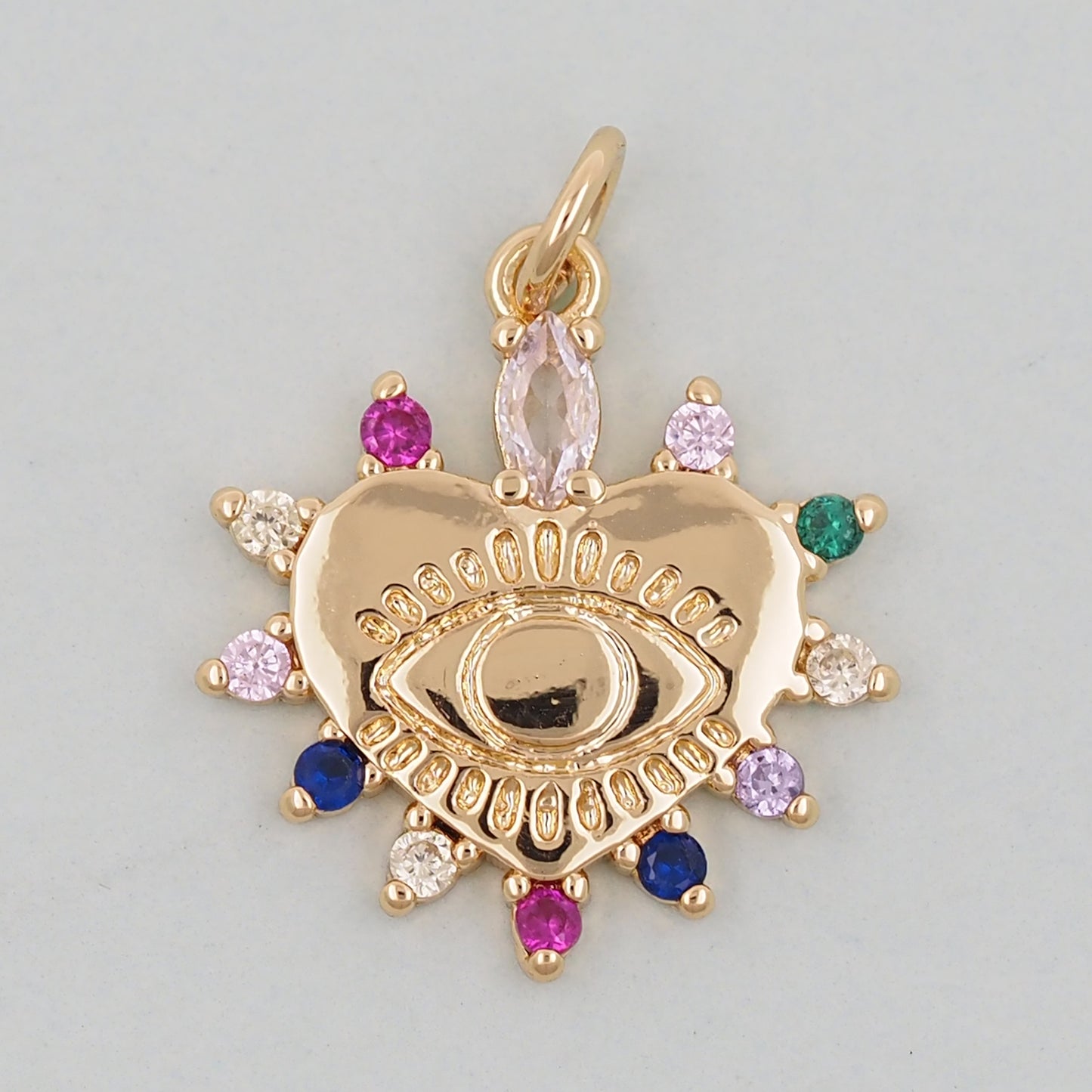 Gold Heart Evil Eye Charms,18K Gold Filled Heart Pendant,Heart Eye Charm Bracelet Necklace for DIY Jewelry Making Supply