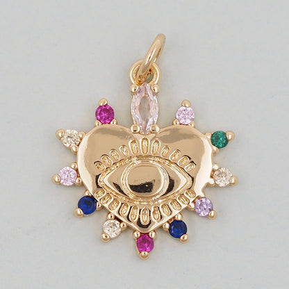 Gold Heart Evil Eye Charms,18K Gold Filled Heart Pendant,Heart Eye Charm Bracelet Necklace for DIY Jewelry Making Supply