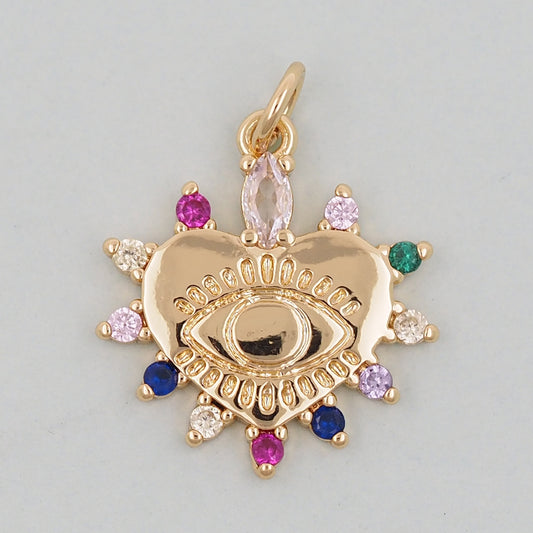 Gold Heart Evil Eye Charms,18K Gold Filled Heart Pendant,Heart Eye Charm Bracelet Necklace for DIY Jewelry Making Supply