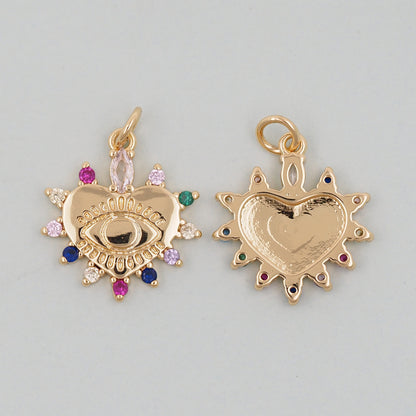 Gold Heart Evil Eye Charms,18K Gold Filled Heart Pendant,Heart Eye Charm Bracelet Necklace for DIY Jewelry Making Supply