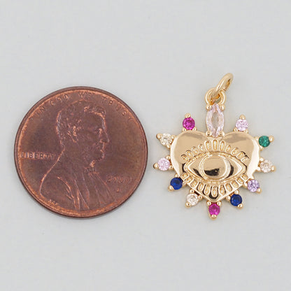 Gold Heart Evil Eye Charms,18K Gold Filled Heart Pendant,Heart Eye Charm Bracelet Necklace for DIY Jewelry Making Supply