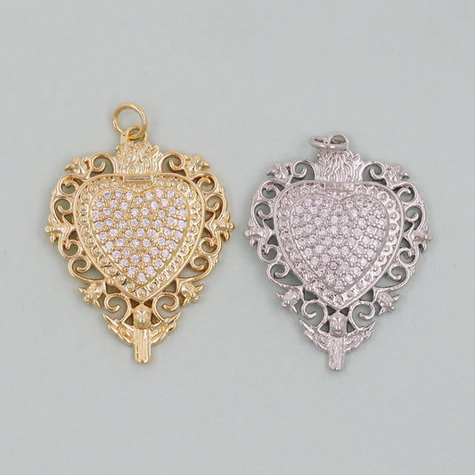 Gold sacred Heart Charms,18K Gold Filled sacred heart Pendant,Religious Charm Bracelet Necklace for DIY Jewelry Making Supply