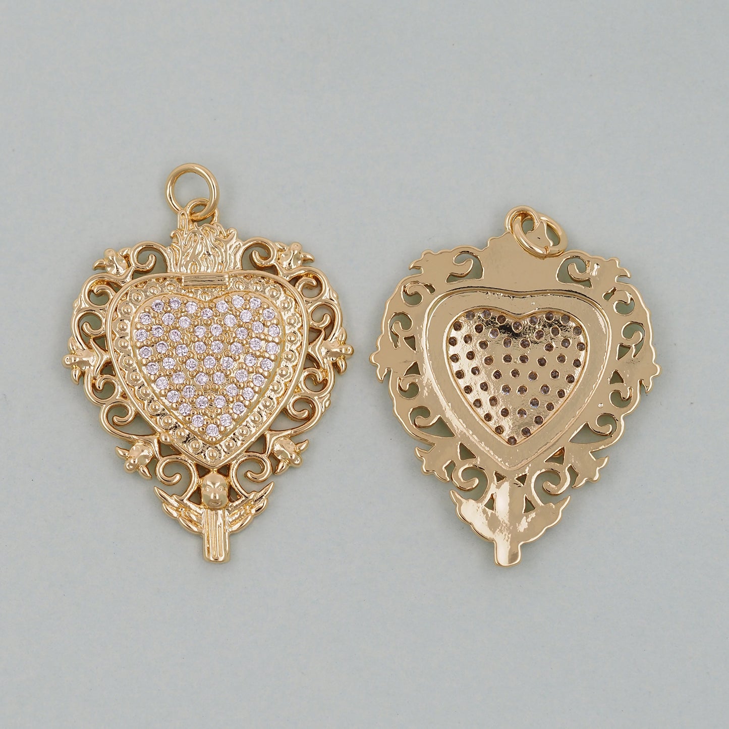 Gold sacred Heart Charms,18K Gold Filled sacred heart Pendant,Religious Charm Bracelet Necklace for DIY Jewelry Making Supply
