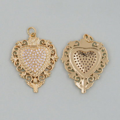 Gold sacred Heart Charms,18K Gold Filled sacred heart Pendant,Religious Charm Bracelet Necklace for DIY Jewelry Making Supply