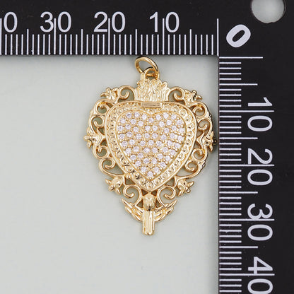 Gold sacred Heart Charms,18K Gold Filled sacred heart Pendant,Religious Charm Bracelet Necklace for DIY Jewelry Making Supply