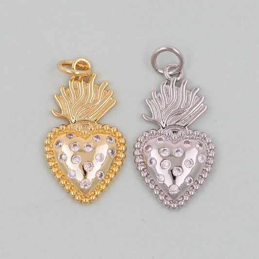 Gold sacred Heart Charms,18K Gold Filled sacred heart Pendant,Religious Charm Bracelet Necklace for DIY Jewelry Making Supply