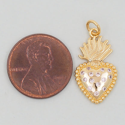 Gold sacred Heart Charms,18K Gold Filled sacred heart Pendant,Religious Charm Bracelet Necklace for DIY Jewelry Making Supply