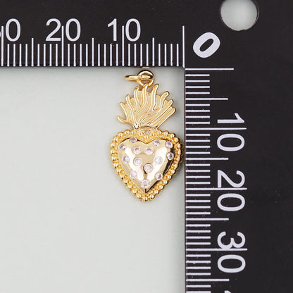 Gold sacred Heart Charms,18K Gold Filled sacred heart Pendant,Religious Charm Bracelet Necklace for DIY Jewelry Making Supply