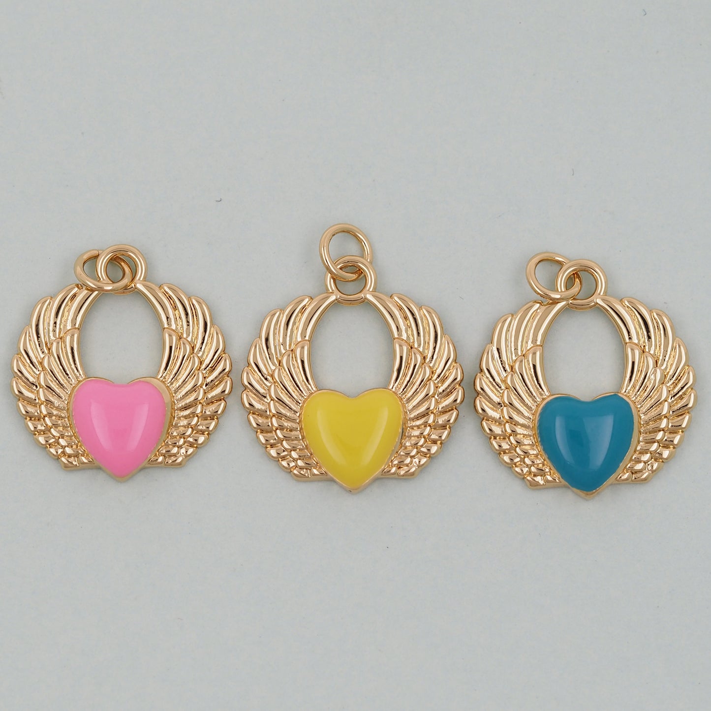 Gold Wings Heart Charms,18K Gold Filled Heart Pendant,Heart Charm Bracelet Necklace for DIY Jewelry Making Supply