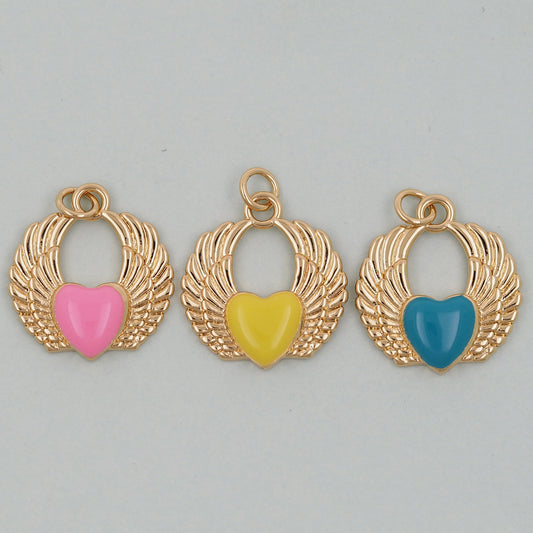 Gold Wings Heart Charms,18K Gold Filled Heart Pendant,Heart Charm Bracelet Necklace for DIY Jewelry Making Supply
