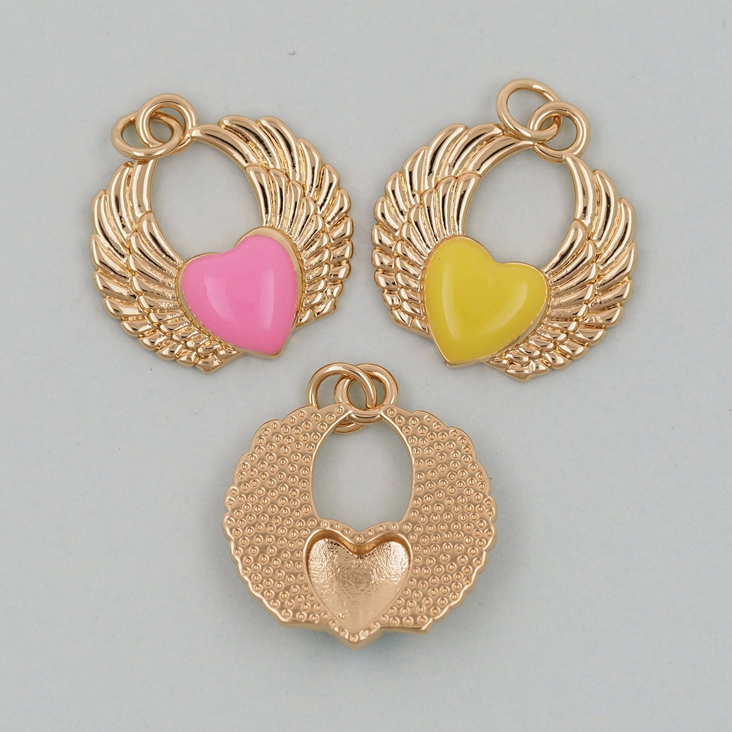 Gold Wings Heart Charms,18K Gold Filled Heart Pendant,Heart Charm Bracelet Necklace for DIY Jewelry Making Supply