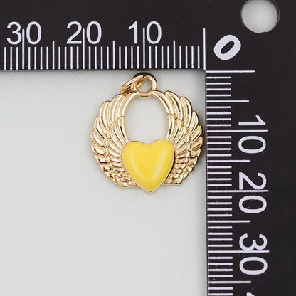 Gold Wings Heart Charms,18K Gold Filled Heart Pendant,Heart Charm Bracelet Necklace for DIY Jewelry Making Supply