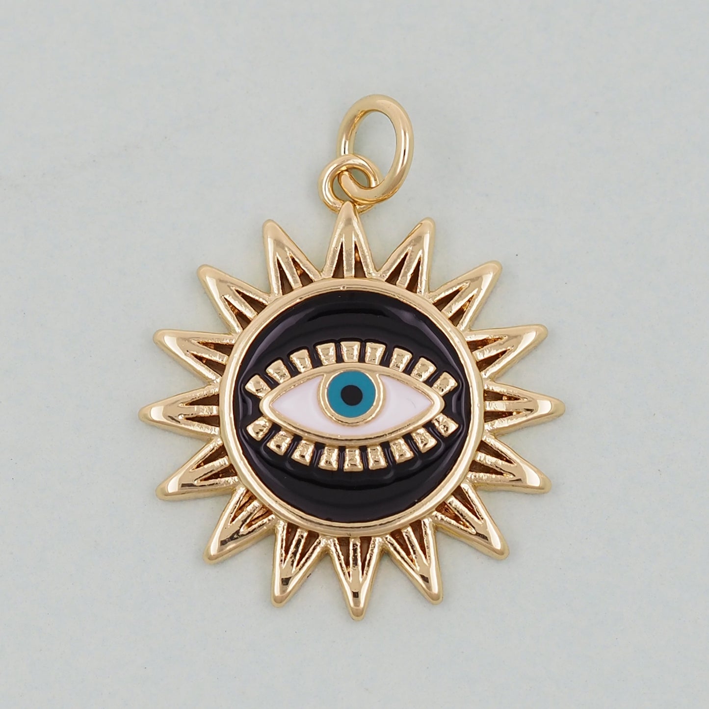 Gold Sun Charms,18K Gold Filled Round Eye Pendant,Sun Evil Eye Charm Bracelet Necklace for DIY Jewelry Making Supply