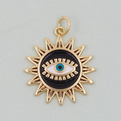 Gold Sun Charms,18K Gold Filled Round Eye Pendant,Sun Evil Eye Charm Bracelet Necklace for DIY Jewelry Making Supply