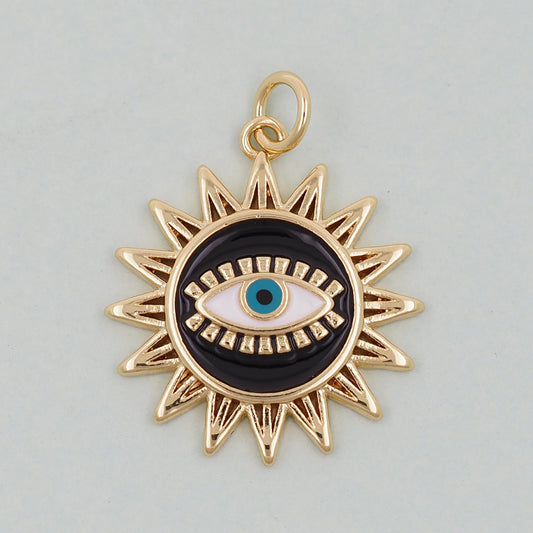 Gold Sun Charms,18K Gold Filled Round Eye Pendant,Sun Evil Eye Charm Bracelet Necklace for DIY Jewelry Making Supply