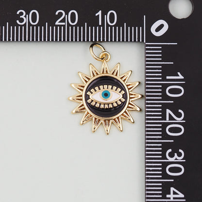 Gold Sun Charms,18K Gold Filled Round Eye Pendant,Sun Evil Eye Charm Bracelet Necklace for DIY Jewelry Making Supply
