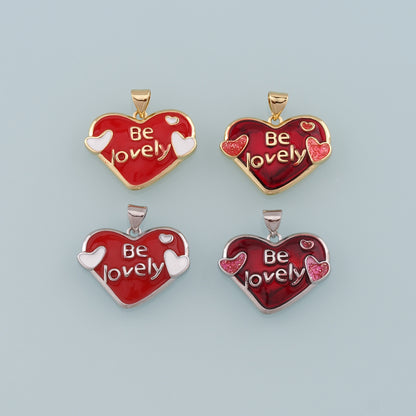 Gold Heart Charms,18K Gold Filled Heart Pendant,Enamel Be Lovely Charm Bracelet Necklace for DIY Jewelry Making Supply