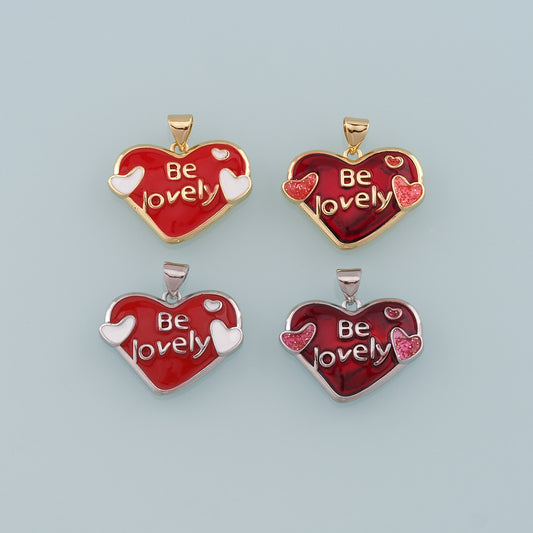 Gold Heart Charms,18K Gold Filled Heart Pendant,Enamel Be Lovely Charm Bracelet Necklace for DIY Jewelry Making Supply