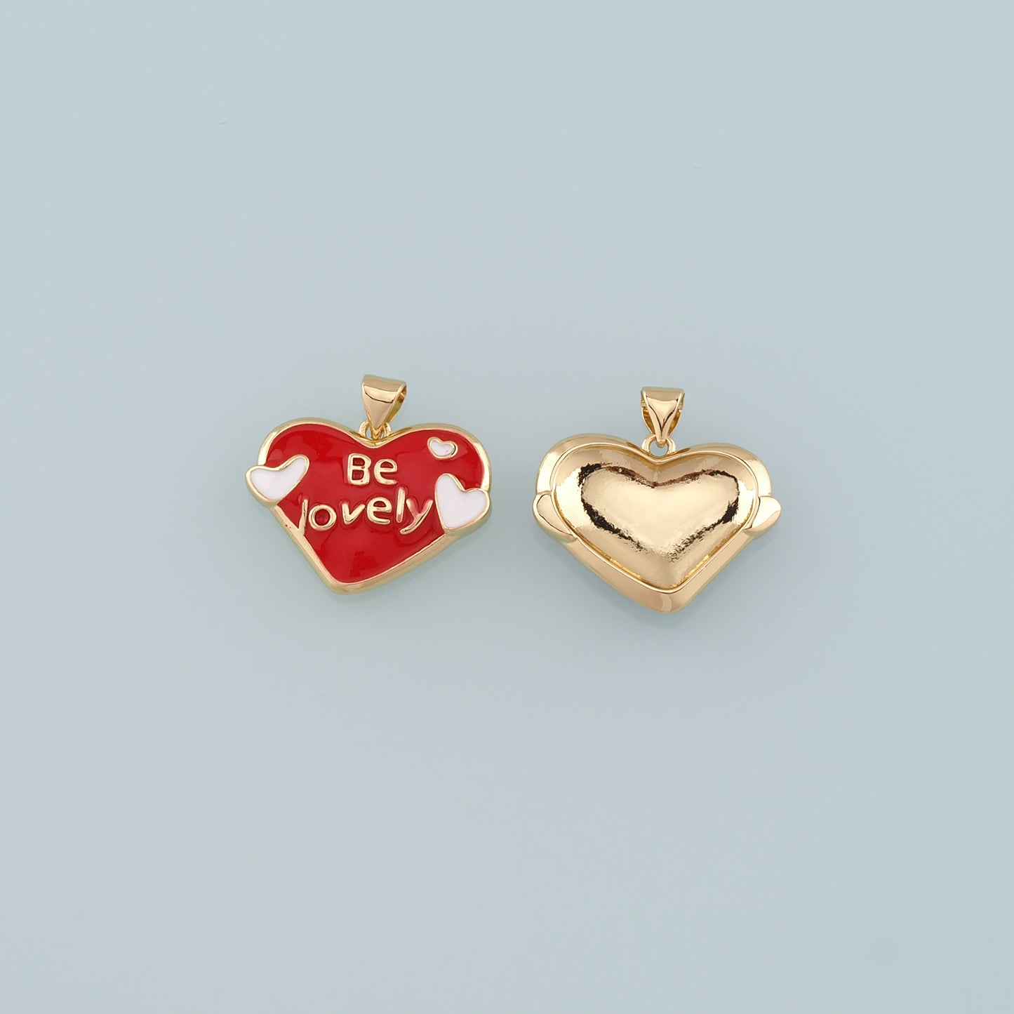 Gold Heart Charms,18K Gold Filled Heart Pendant,Enamel Be Lovely Charm Bracelet Necklace for DIY Jewelry Making Supply