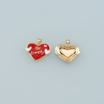 Gold Heart Charms,18K Gold Filled Heart Pendant,Enamel Be Lovely Charm Bracelet Necklace for DIY Jewelry Making Supply