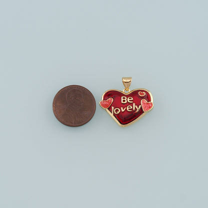 Gold Heart Charms,18K Gold Filled Heart Pendant,Enamel Be Lovely Charm Bracelet Necklace for DIY Jewelry Making Supply