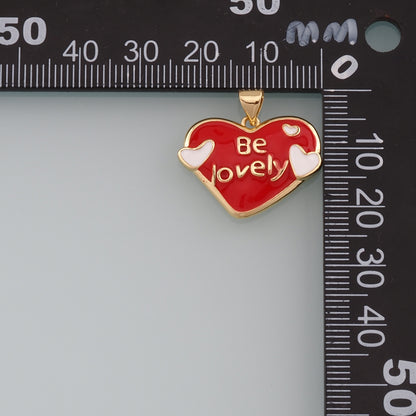 Gold Heart Charms,18K Gold Filled Heart Pendant,Enamel Be Lovely Charm Bracelet Necklace for DIY Jewelry Making Supply