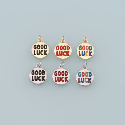 Gold Luck Charms,18K Gold Filled Good Luck Pendant,Enamel Good Luck Charm Bracelet Necklace for DIY Jewelry Making Supply
