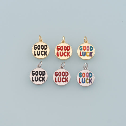Gold Luck Charms,18K Gold Filled Good Luck Pendant,Enamel Good Luck Charm Bracelet Necklace for DIY Jewelry Making Supply