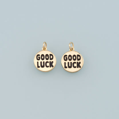Gold Luck Charms,18K Gold Filled Good Luck Pendant,Enamel Good Luck Charm Bracelet Necklace for DIY Jewelry Making Supply