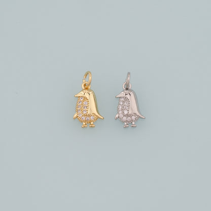 Gold Penguin Charms,18K Gold Filled Penguin Pendant,CZ Micro Pave Animal Charm Bracelet Necklace for DIY Jewelry Making Supply