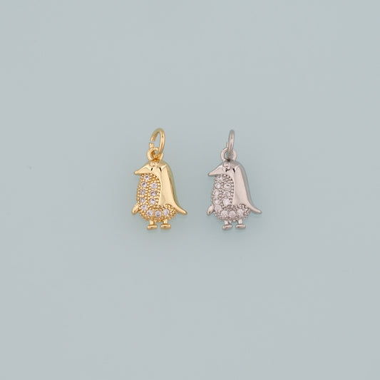 Gold Penguin Charms,18K Gold Filled Penguin Pendant,CZ Micro Pave Animal Charm Bracelet Necklace for DIY Jewelry Making Supply