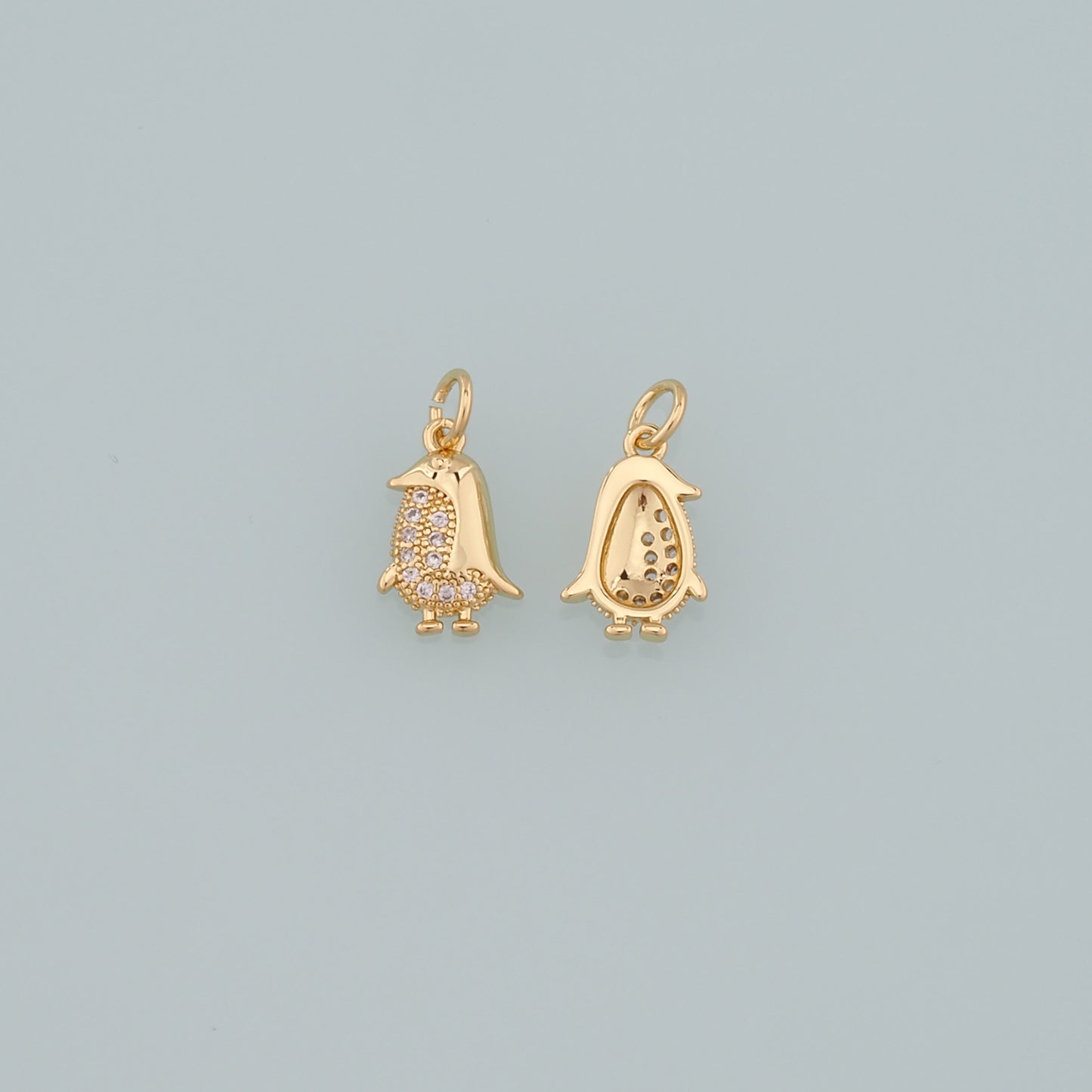 Gold Penguin Charms,18K Gold Filled Penguin Pendant,CZ Micro Pave Animal Charm Bracelet Necklace for DIY Jewelry Making Supply