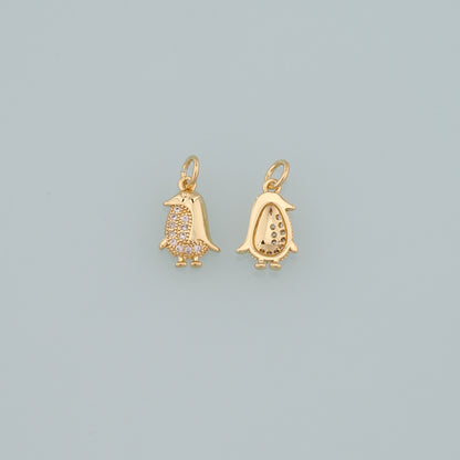 Gold Penguin Charms,18K Gold Filled Penguin Pendant,CZ Micro Pave Animal Charm Bracelet Necklace for DIY Jewelry Making Supply