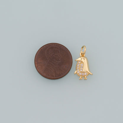 Gold Penguin Charms,18K Gold Filled Penguin Pendant,CZ Micro Pave Animal Charm Bracelet Necklace for DIY Jewelry Making Supply