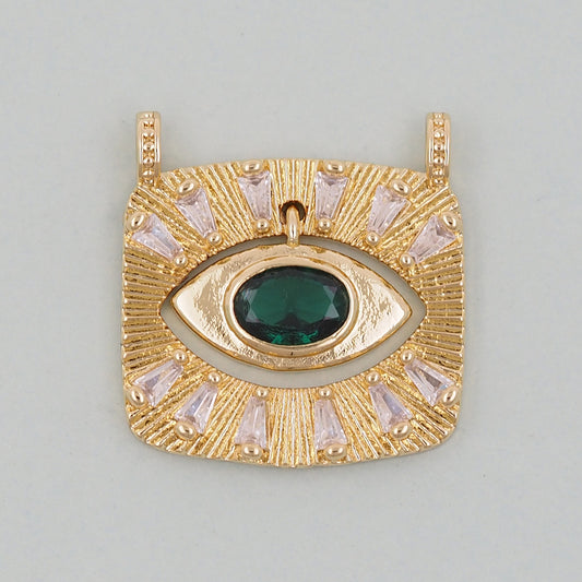 Gold rectangle Evil Eye Charms,18K Gold Filled rectangle Eye Pendant,Green Evil Eye Charm Bracelet Necklace for DIY Jewelry Making Supply