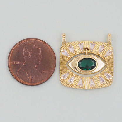Gold rectangle Evil Eye Charms,18K Gold Filled rectangle Eye Pendant,Green Evil Eye Charm Bracelet Necklace for DIY Jewelry Making Supply