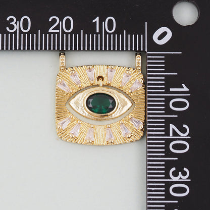 Gold rectangle Evil Eye Charms,18K Gold Filled rectangle Eye Pendant,Green Evil Eye Charm Bracelet Necklace for DIY Jewelry Making Supply