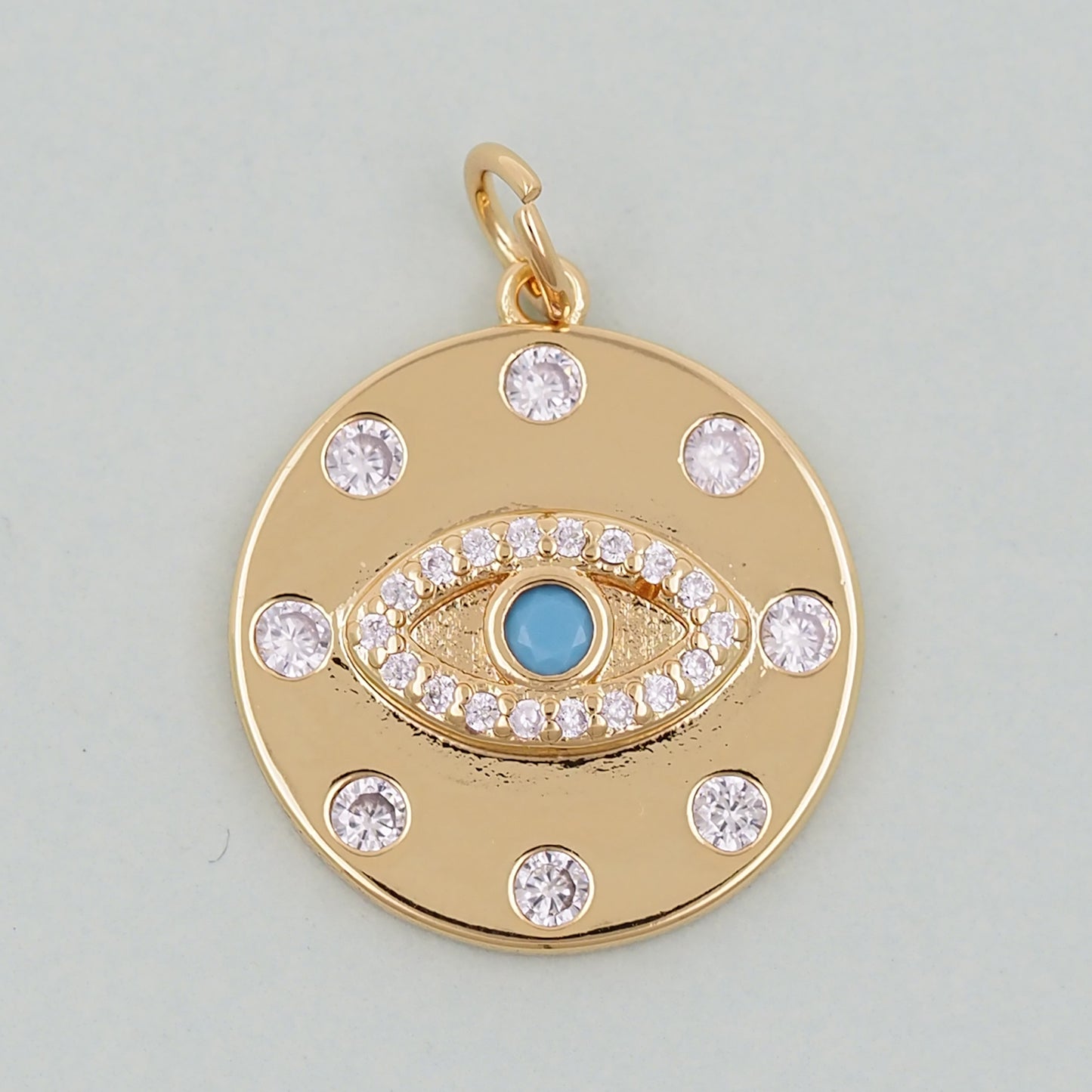 Gold Round Coin Charms,18K Gold Filled Round Eye Pendant,Evil Eye Charm Bracelet Necklace for DIY Jewelry Making Supply