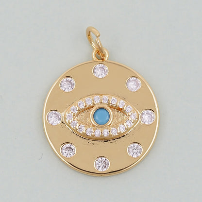 Gold Round Coin Charms,18K Gold Filled Round Eye Pendant,Evil Eye Charm Bracelet Necklace for DIY Jewelry Making Supply