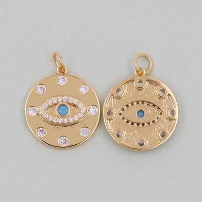 Gold Round Coin Charms,18K Gold Filled Round Eye Pendant,Evil Eye Charm Bracelet Necklace for DIY Jewelry Making Supply