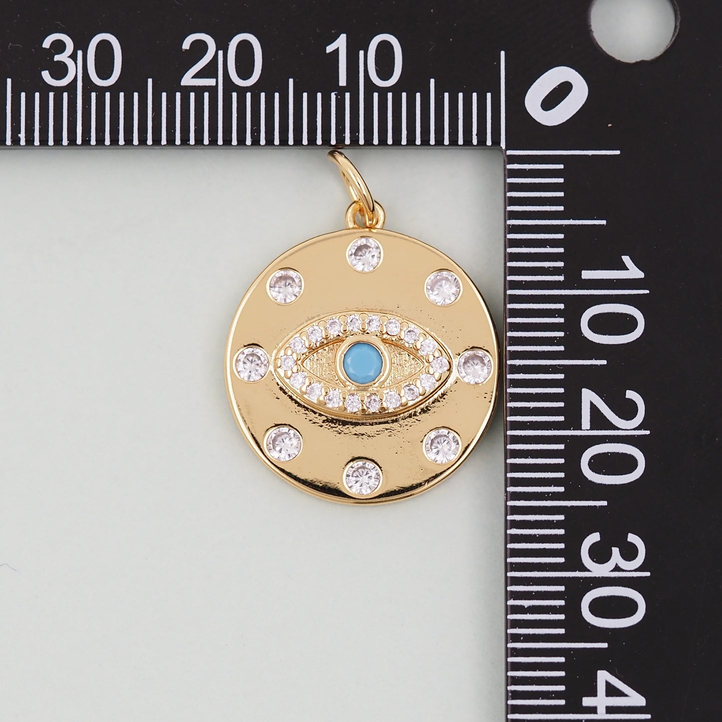 Gold Round Coin Charms,18K Gold Filled Round Eye Pendant,Evil Eye Charm Bracelet Necklace for DIY Jewelry Making Supply