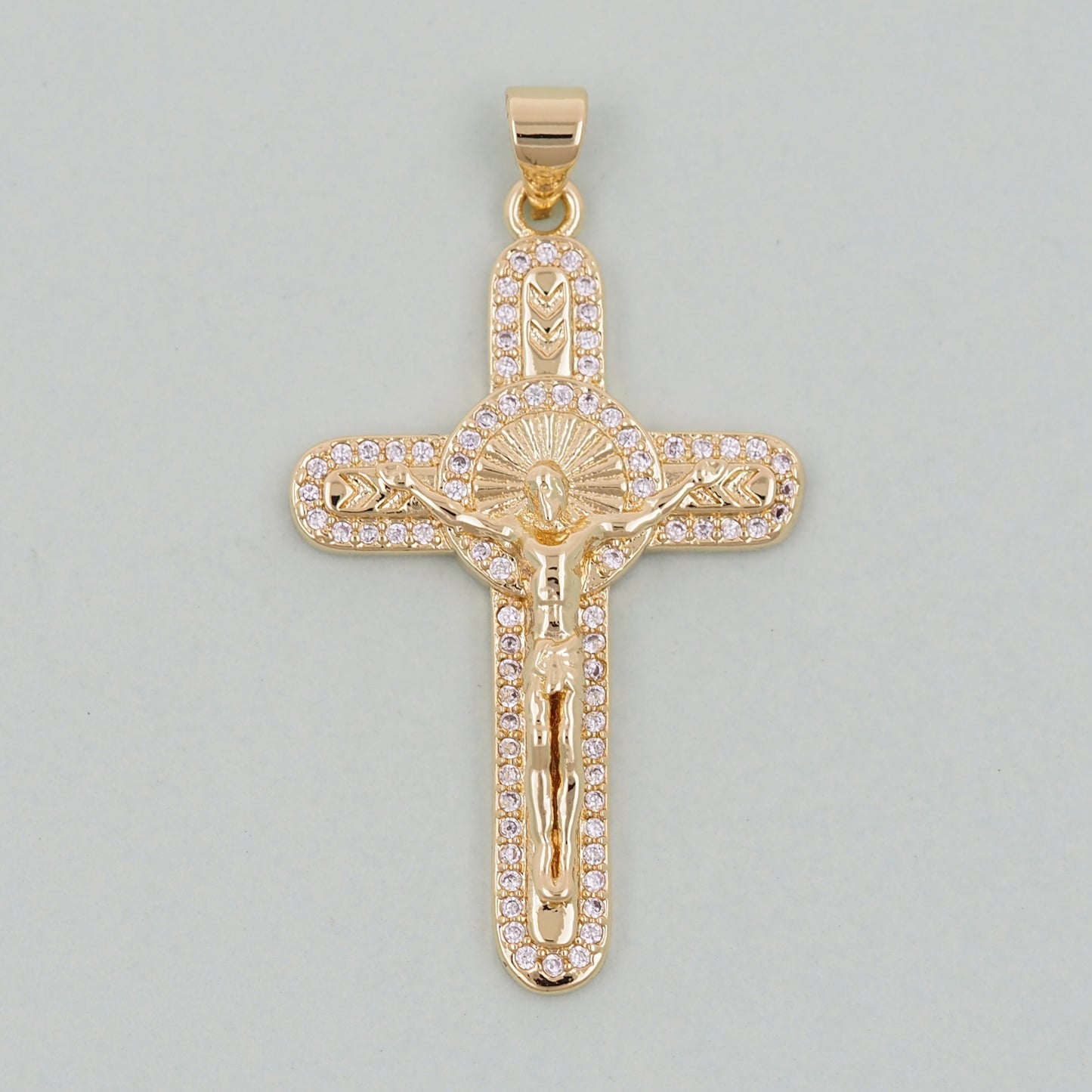 Gold Cross Jesus Charms,18K Gold Filled CZ Cross Pendant,Religious Charm Bracelet Necklace for DIY Jewelry Making Supply